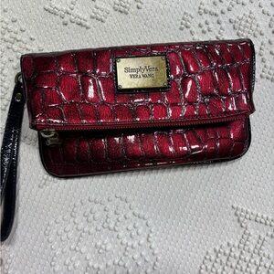 Simply Vera Vera Wang Metallic Burgundy Croc-Embossed Foldover Wristlet